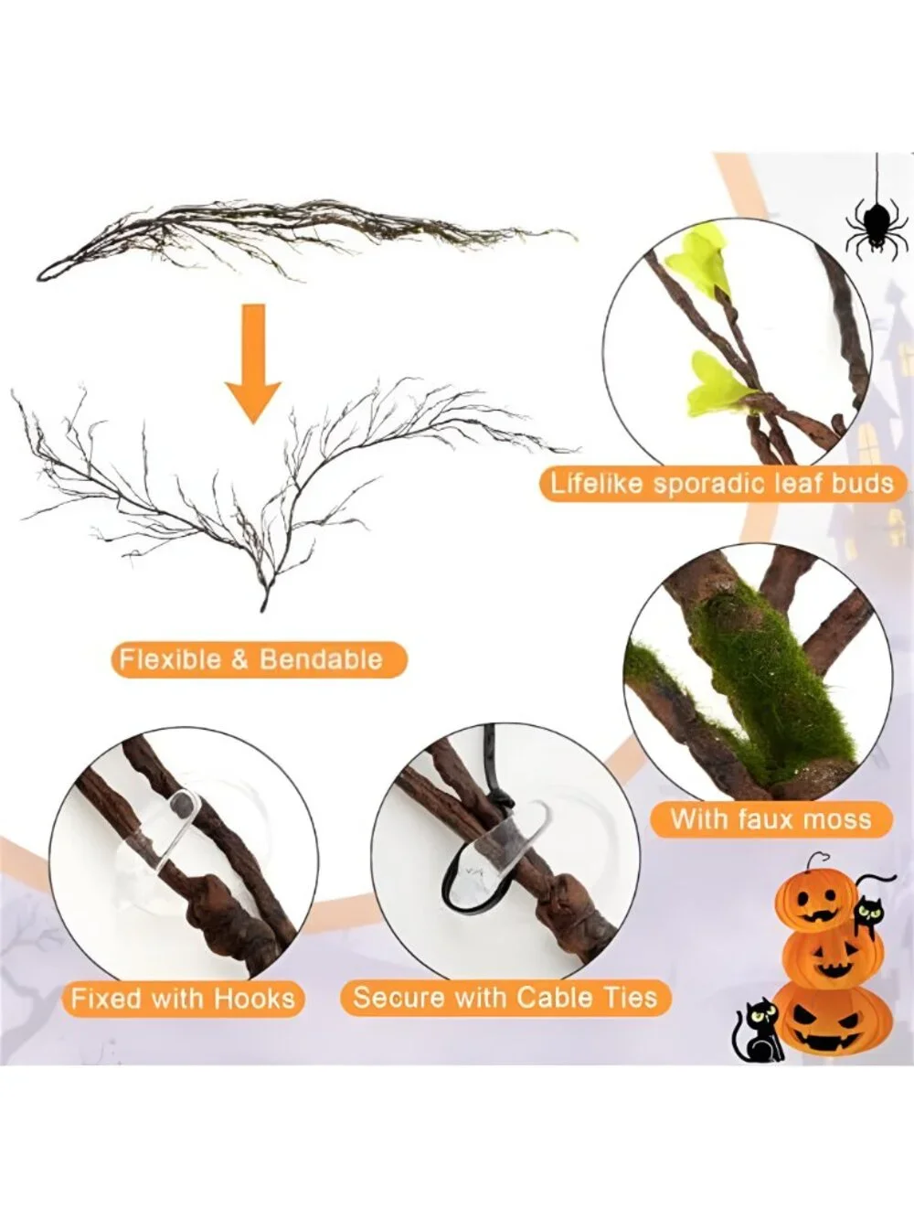 2 Pack 118 Inch Halloween Artificial Tree Branches, Woodland Party Decorations